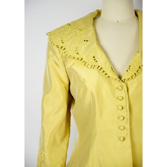 1980s Victor Costa Skirt Suit Size Medium Yellow Soutache Power Suit Medium Suit - Picture 5 of 10
